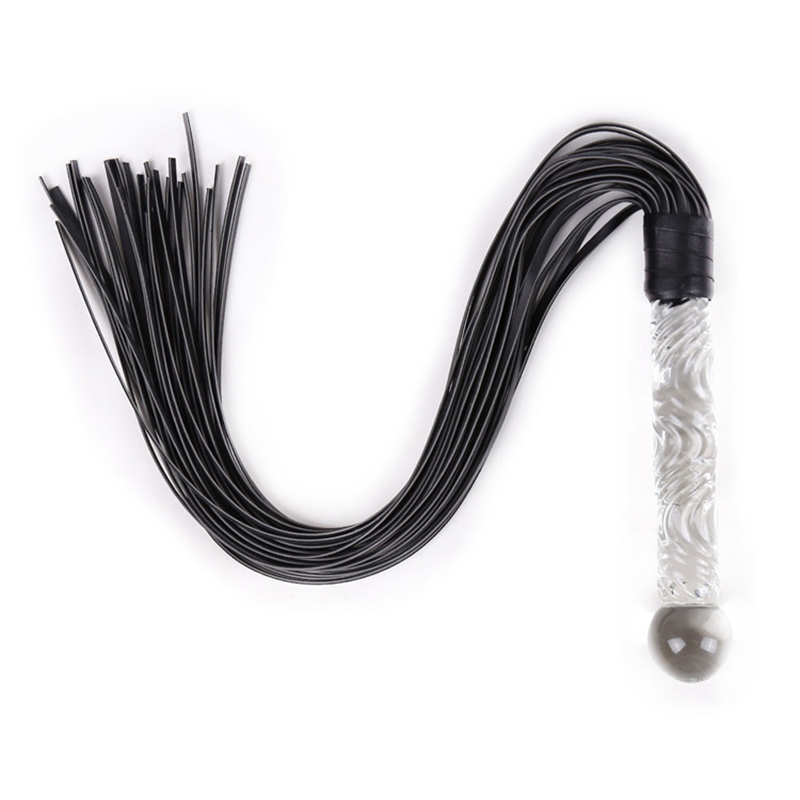 Riding Crop Dressage - 70cm 유리 손잡이 검은 가죽 술