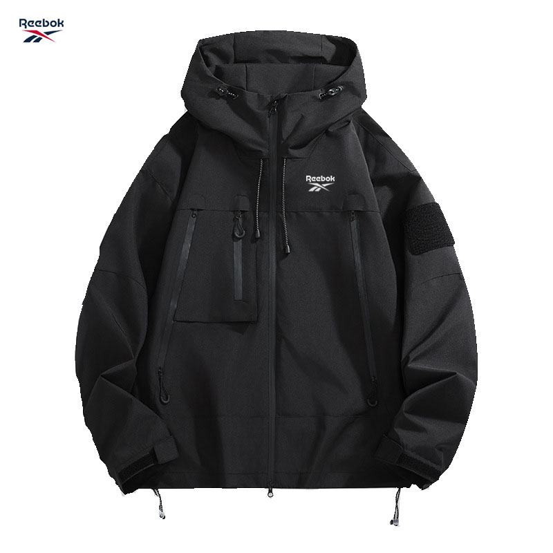 Outdoor Sport Waterproof Jacket - 리복 남성용 후드 재킷, 블랙 방수